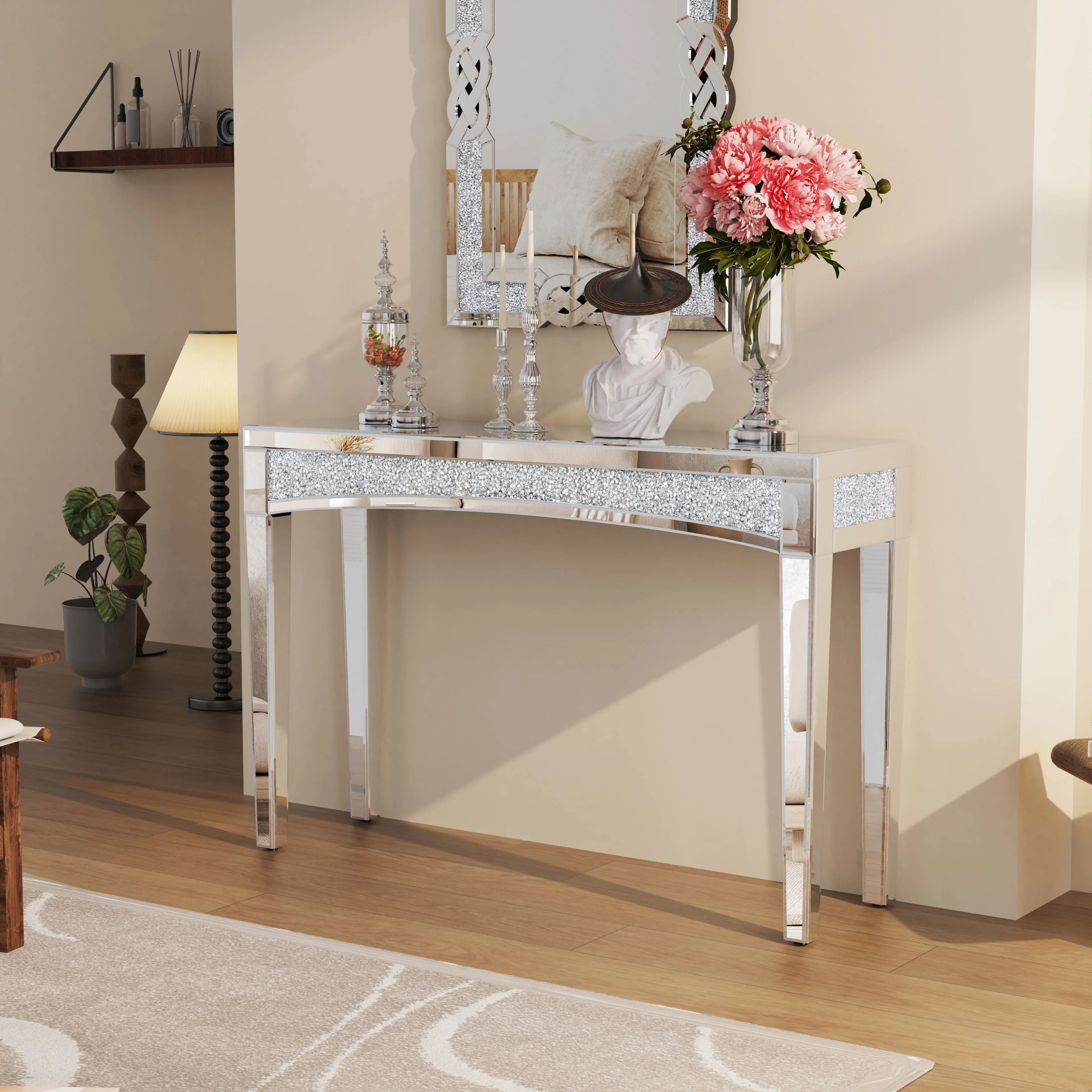 Mirrored  Silver Console Table