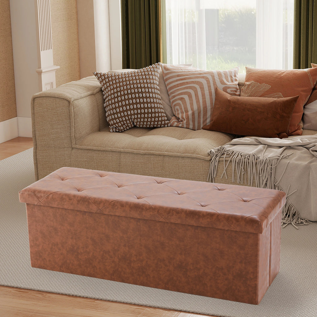 43 Inches Faux Leather Folding Ottoman Storage Footstool