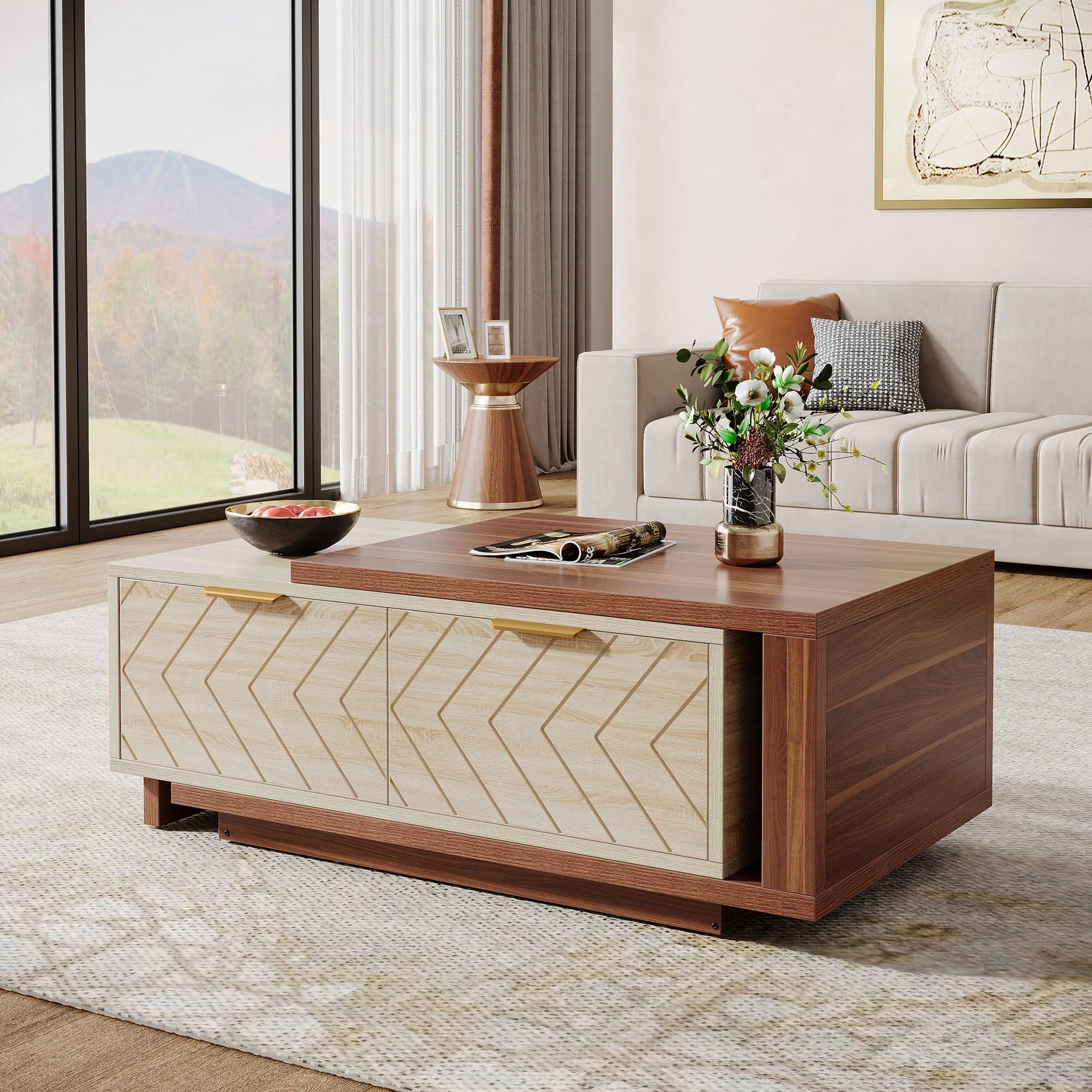 Extendable Coffee Table, 42"-65" Length Adjustable  with  Storage