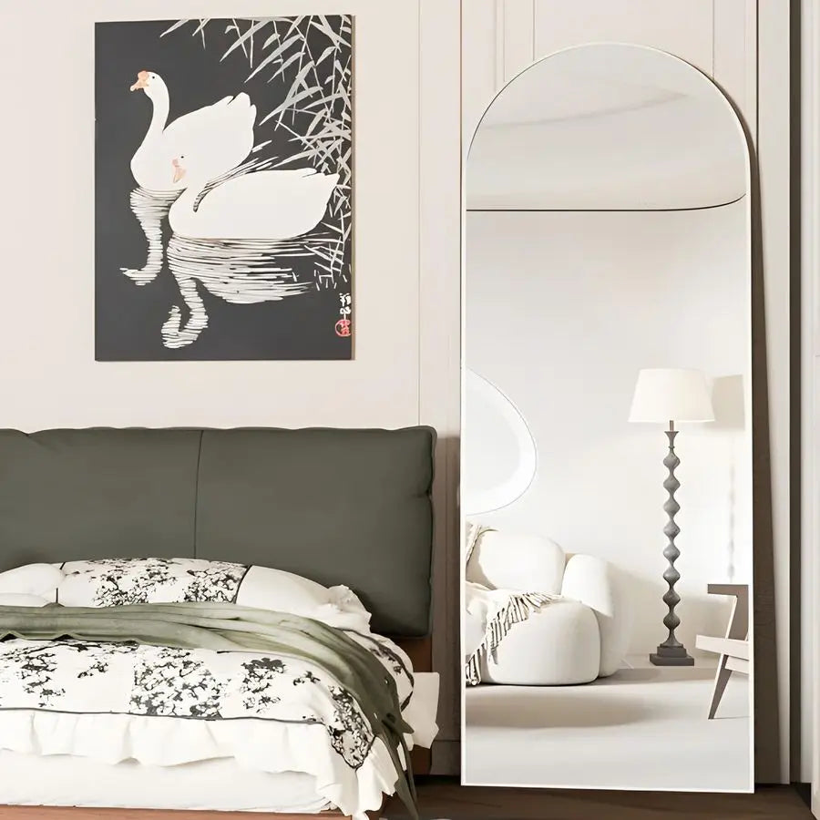 White Arch Full Length Floor Mirror with Stand