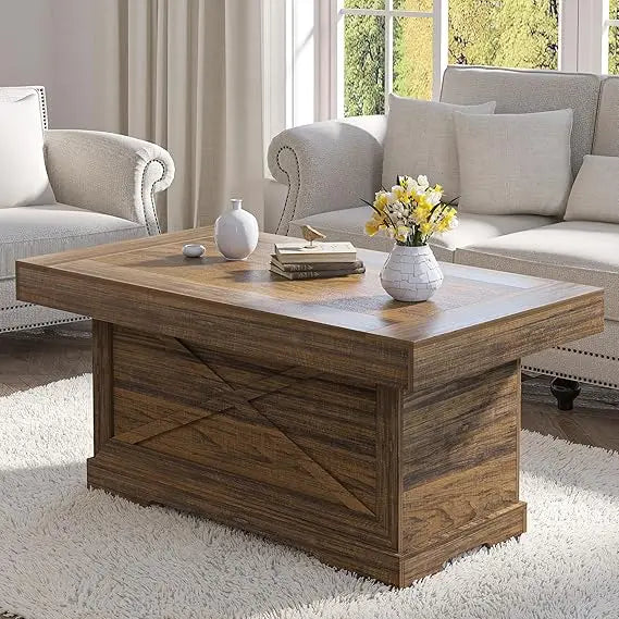 Rustic Wooden Pedestal  Center Table with X-Design