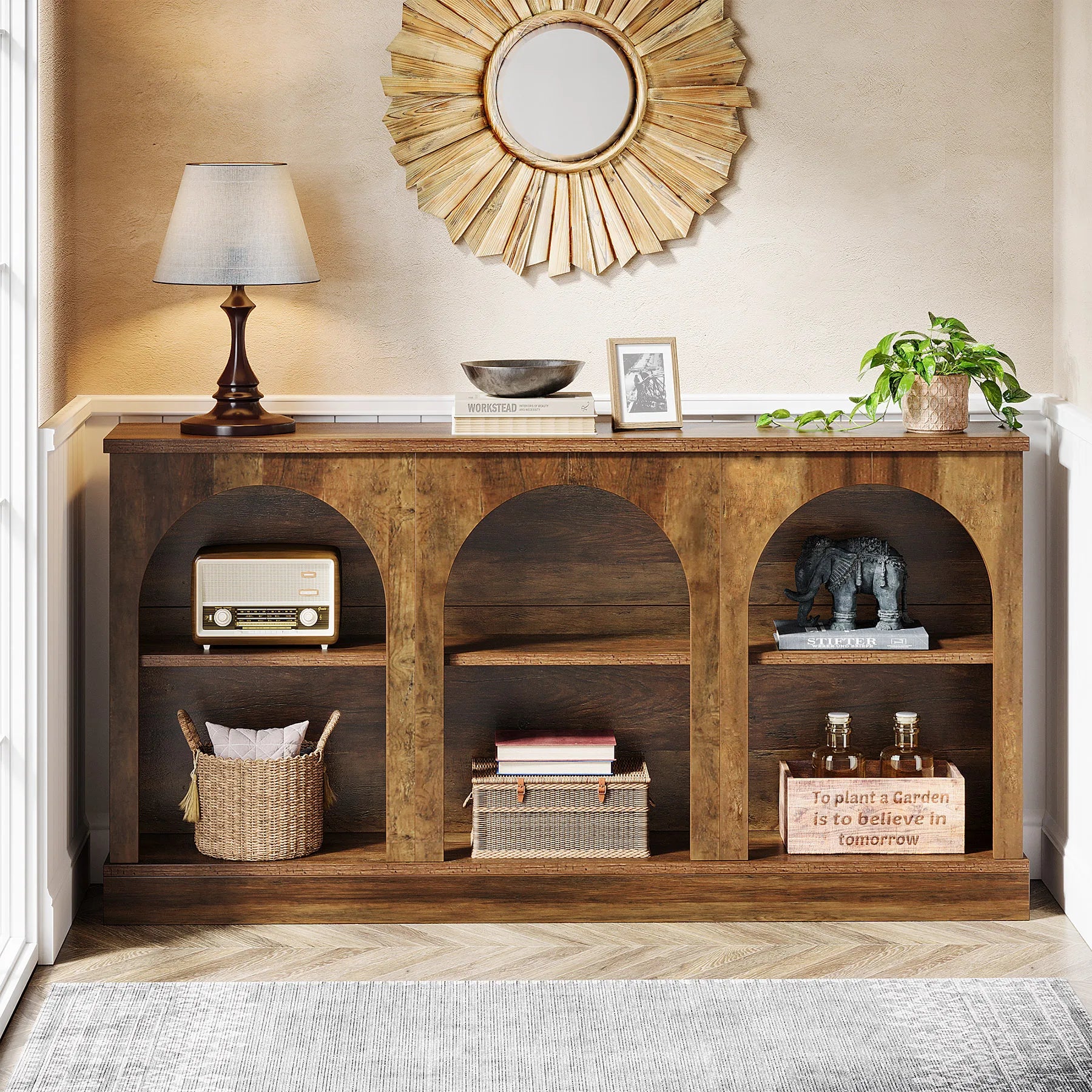 3 Tier Farmhouse Console Table, 63-Inch Long