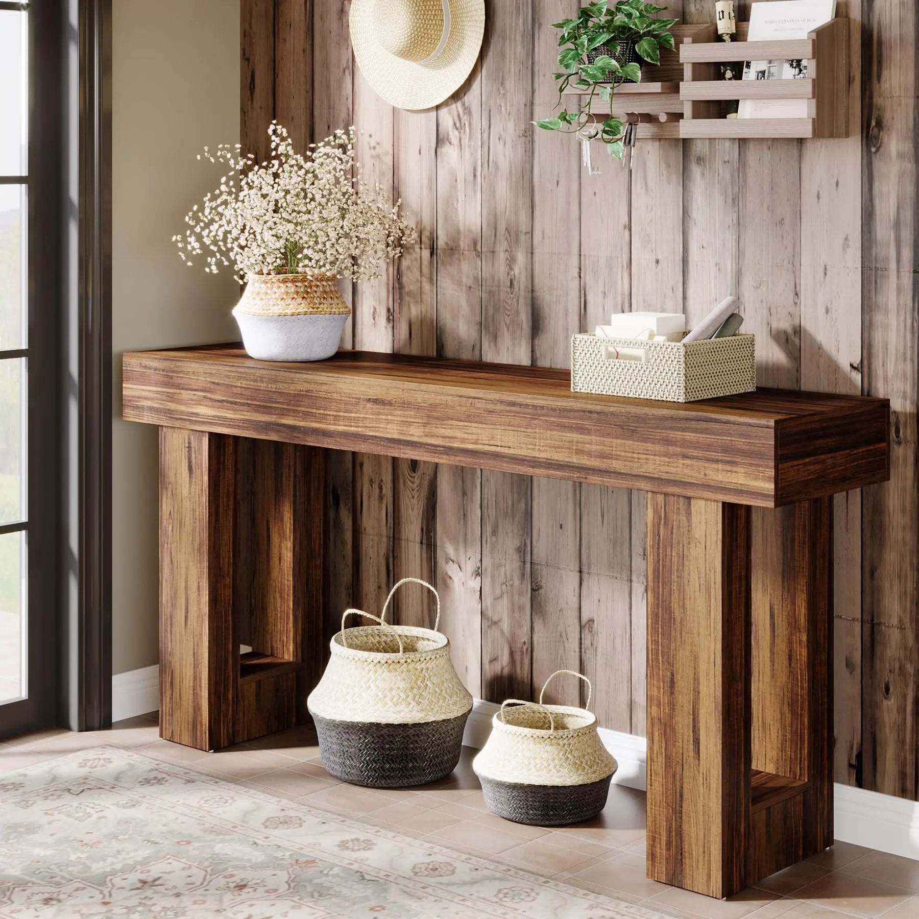 63-Inch Long Farmhouse Wooden  Console Table