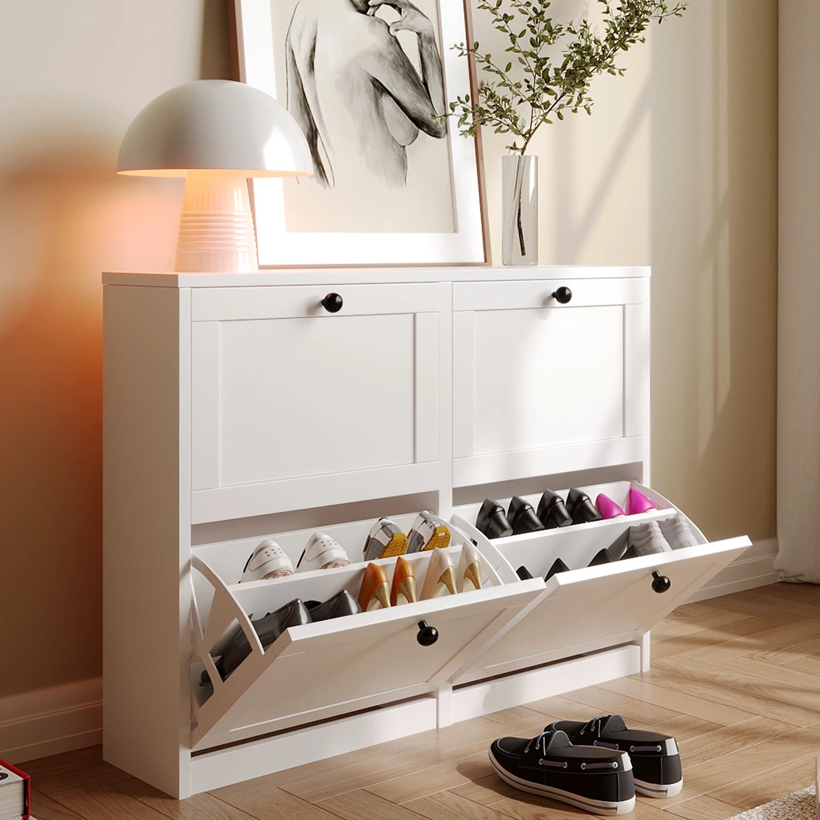 Freestanding Shoe Cabinet with Flip Drawers,