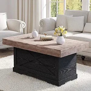 Rustic Wooden Pedestal  Center Table with X-Design