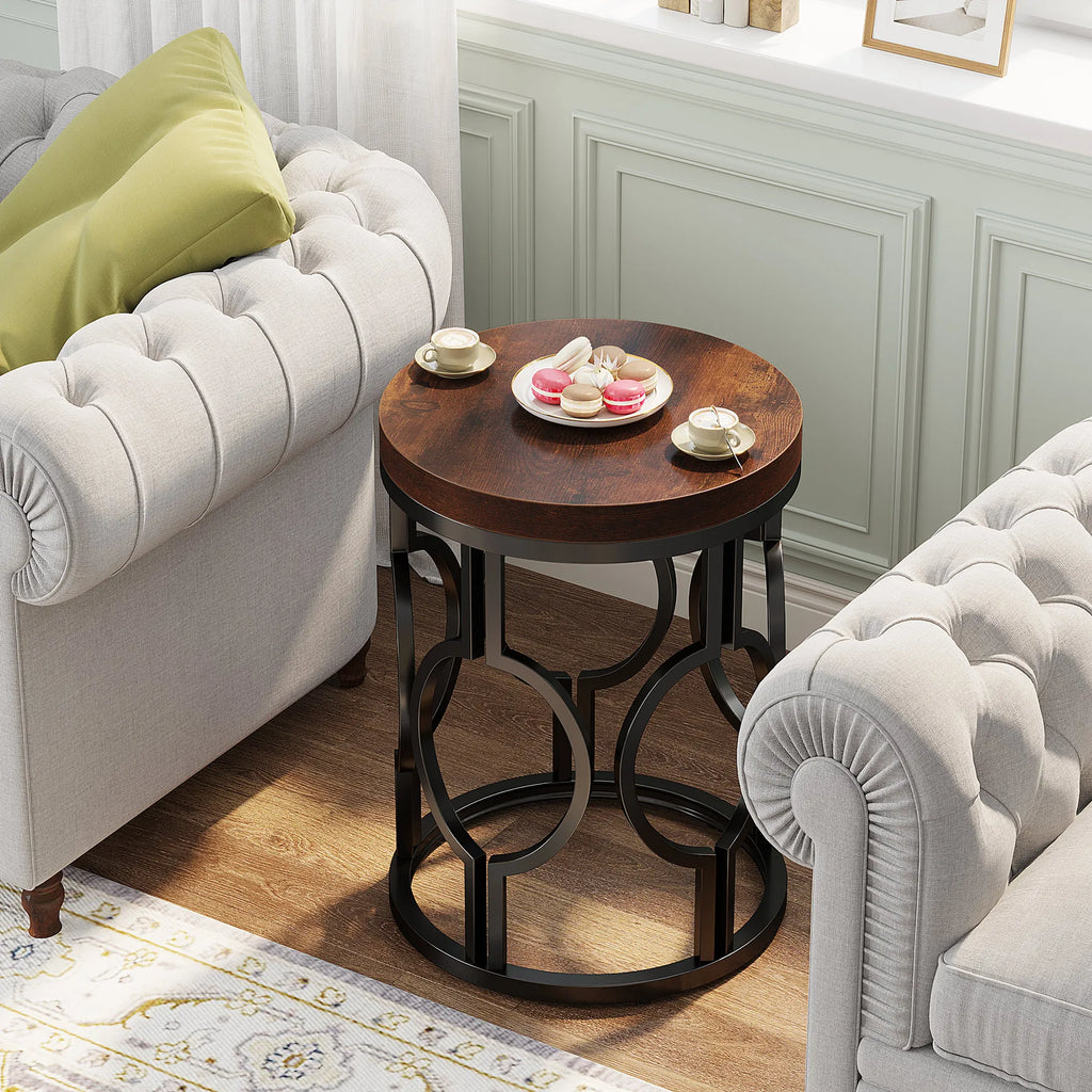 Industrial  Round Side Table with Metal Hollow Frame