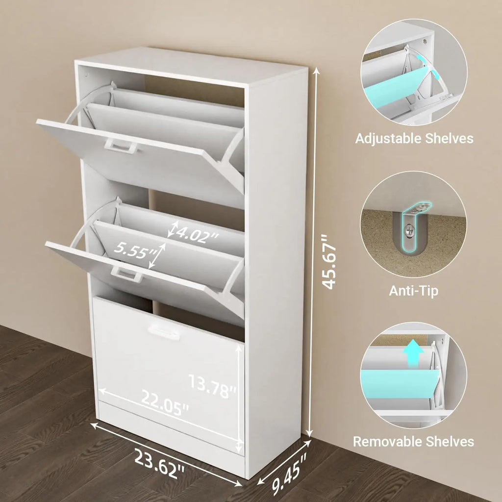 Freestanding Shoe Storage Cabinet, with 2 or 3 Flip drawers