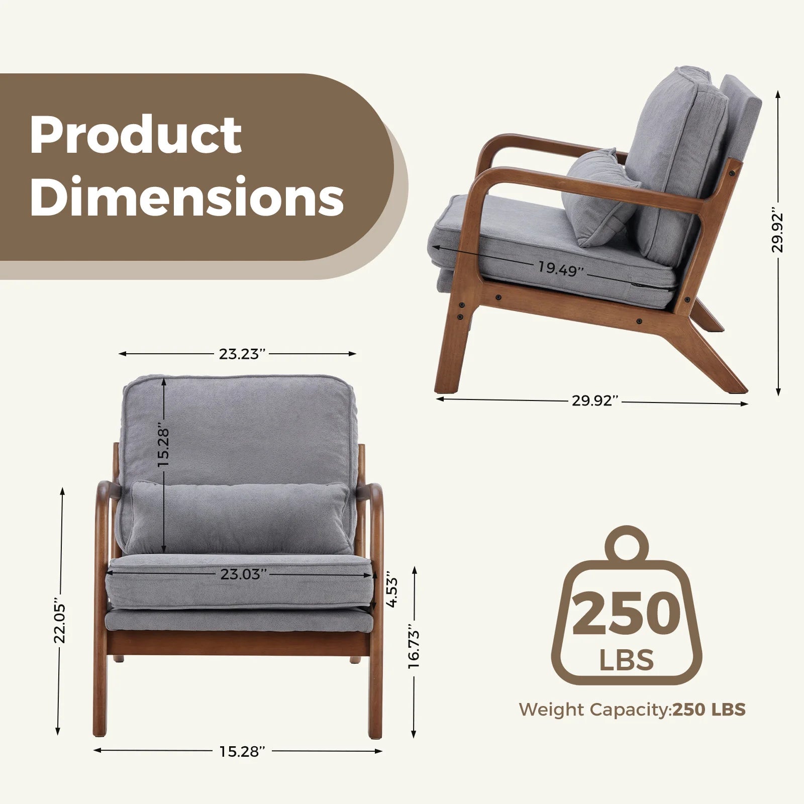 Mid Century Modern Chair Solid Wooden Frame