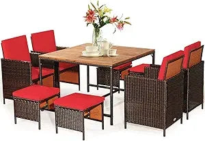 9 Piece Patio Dining Set, with Tempered Glass