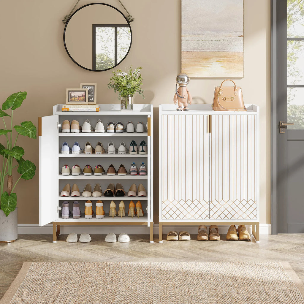 White  5-Tier Shoe Cabinets with Doors