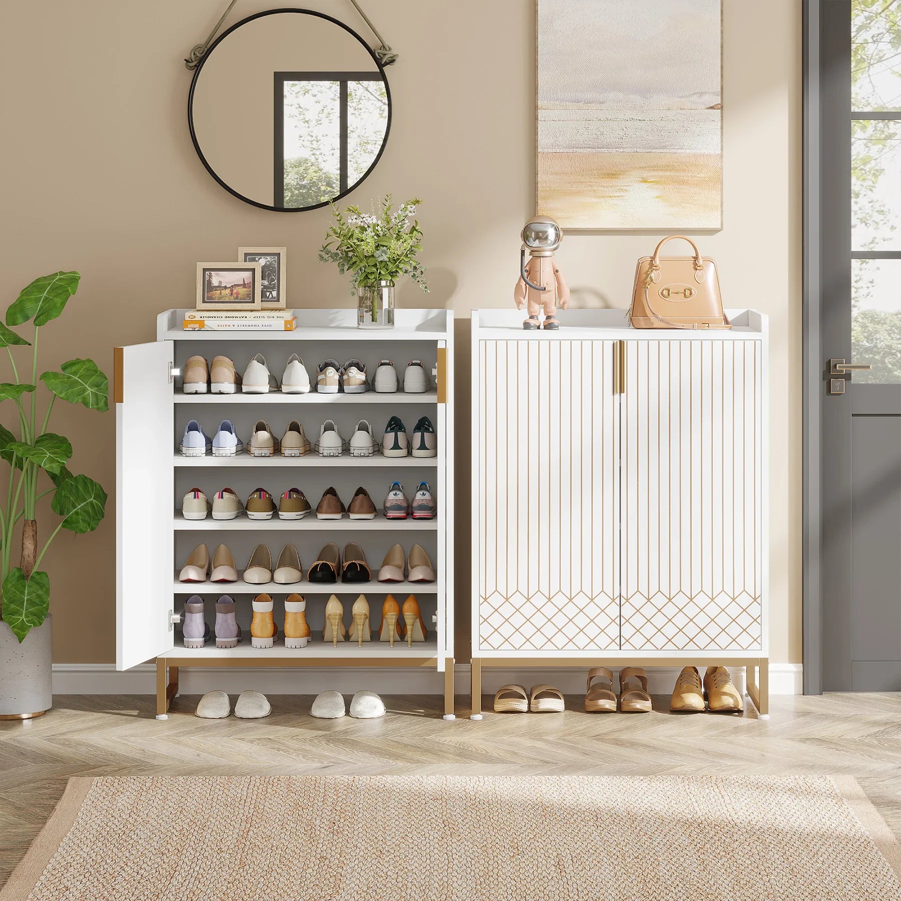 White  5-Tier Shoe Cabinets with Doors
