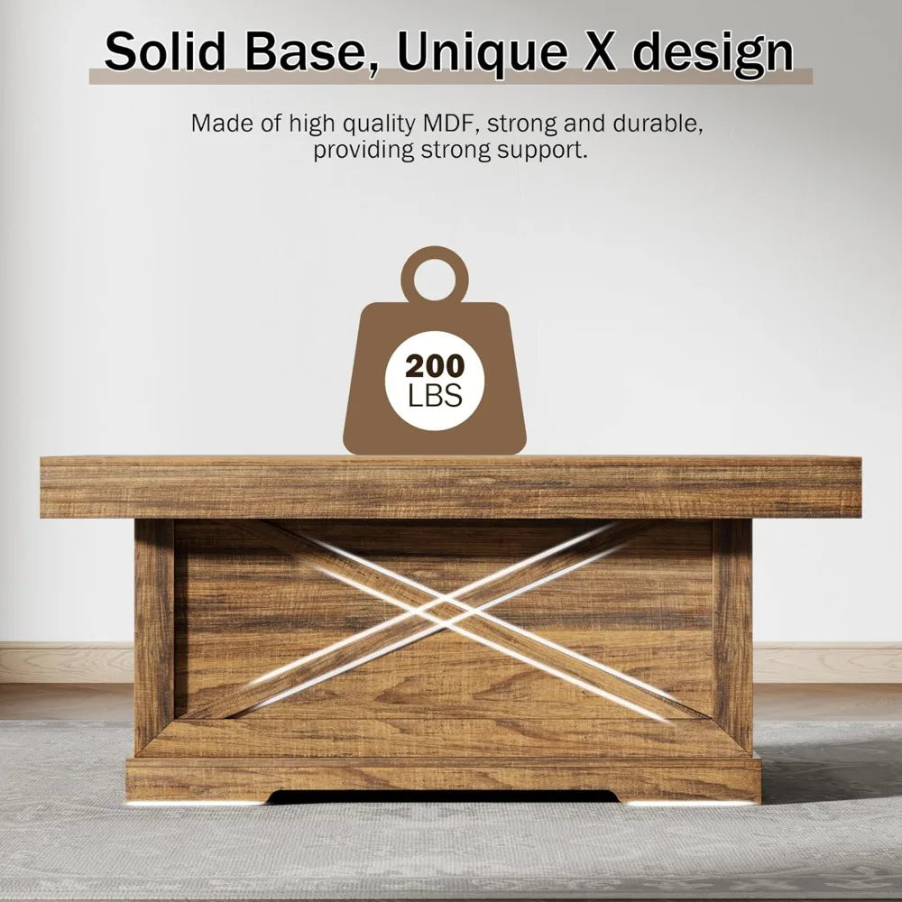 Rustic Wooden Pedestal  Center Table with X-Design