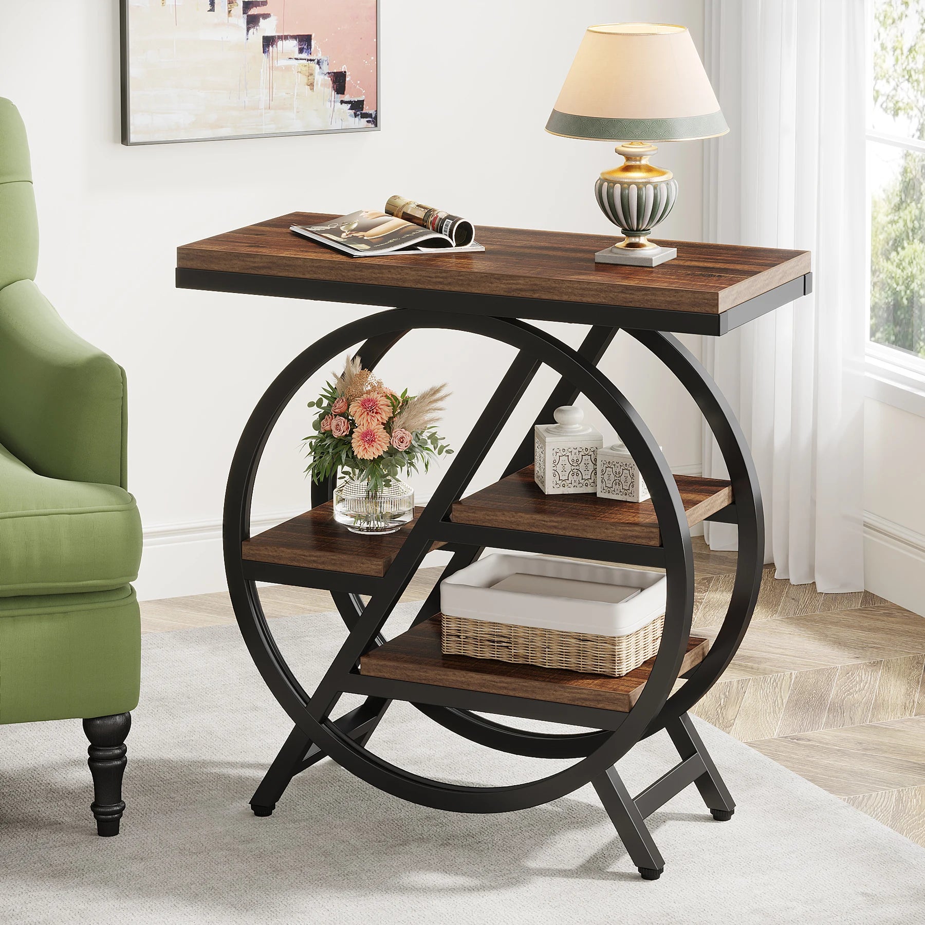 Industrial Metal and wooden Small Sofa Side Table