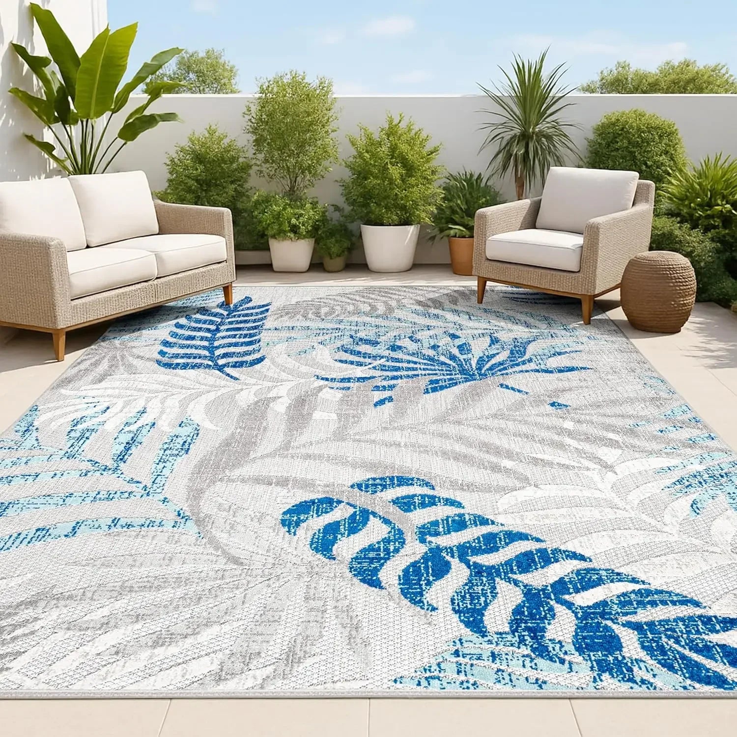 Tropics Palm Leaves Indoor Outdoor Area Rug