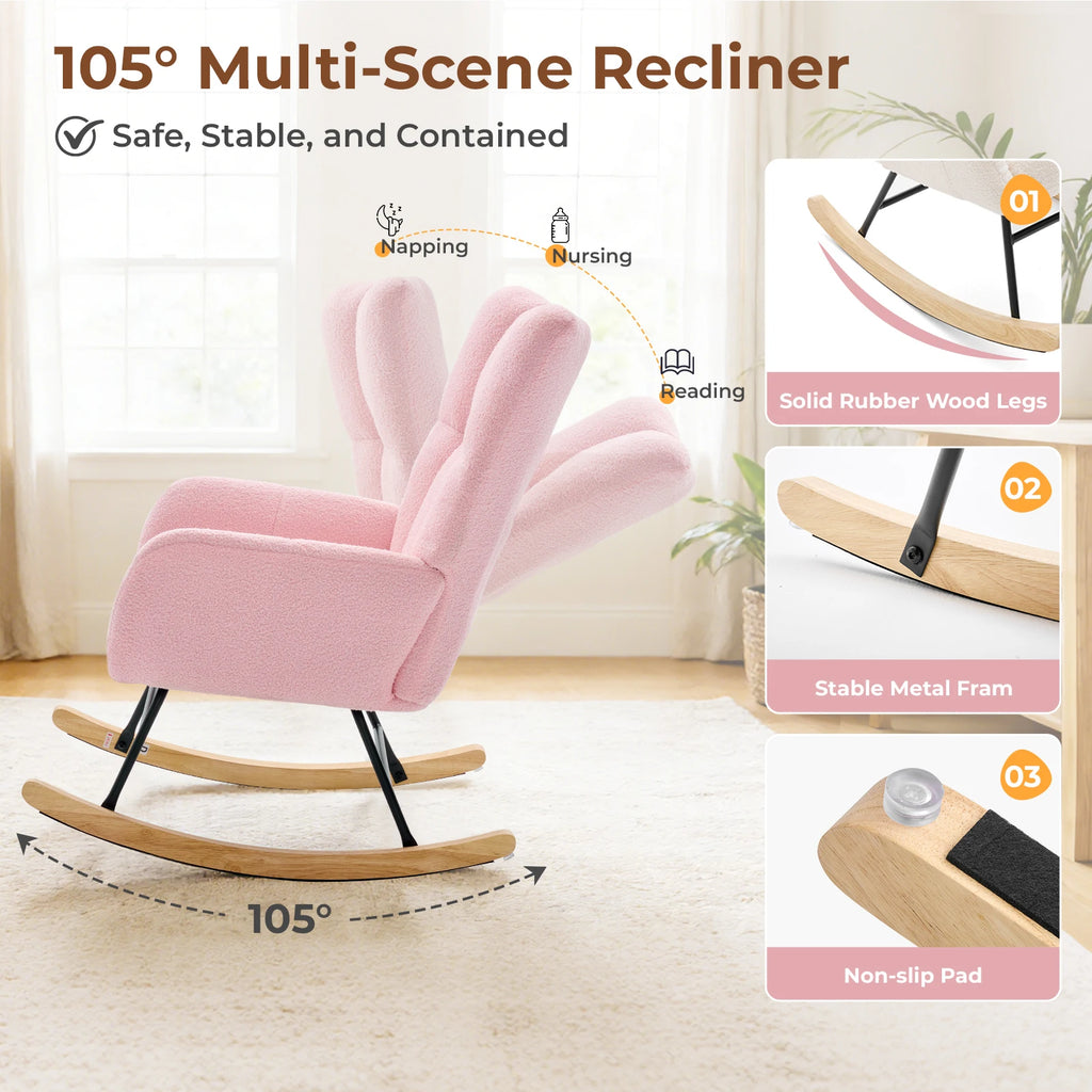 Upholstered  Rocking Chair with High Backrest Armchair