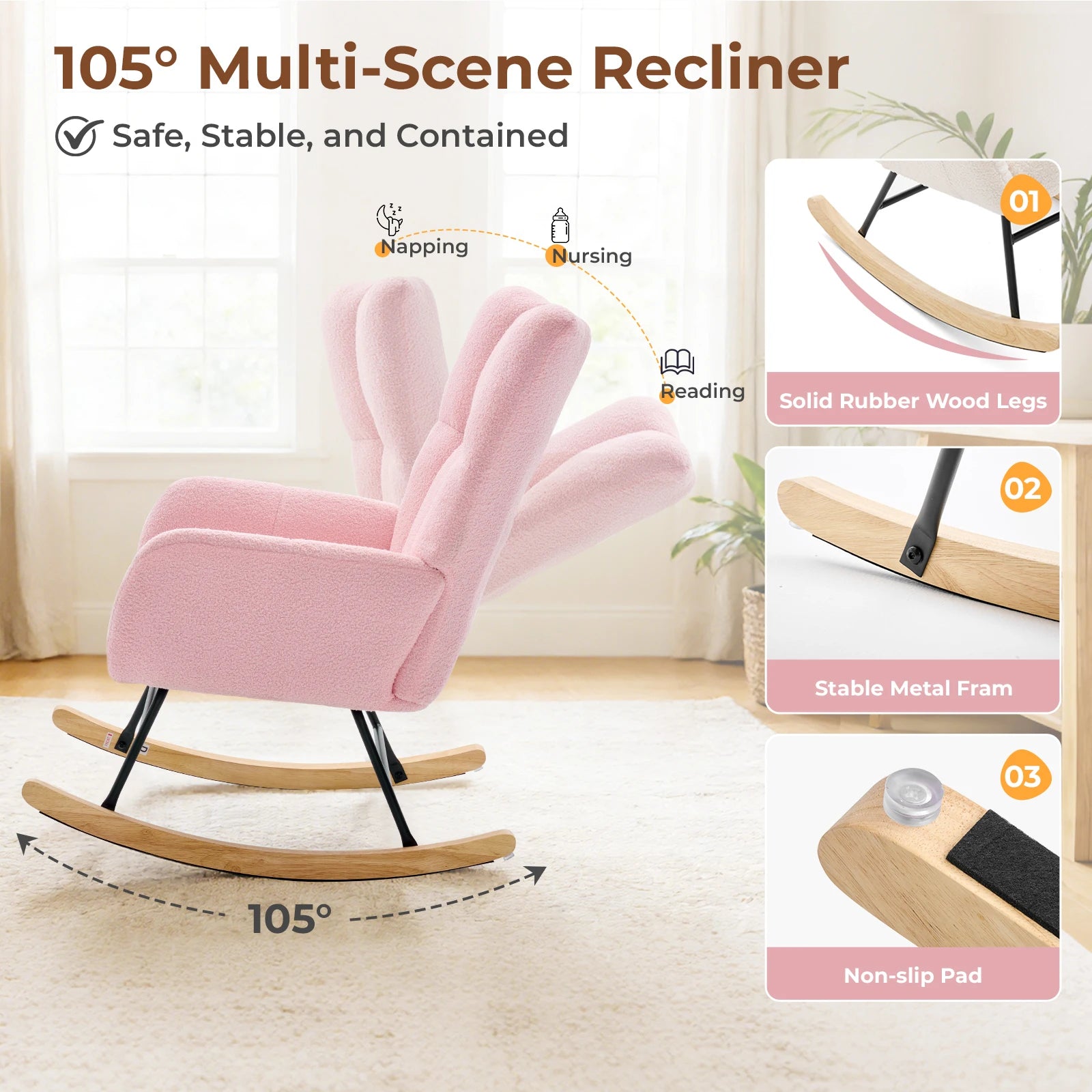 Upholstered  Rocking Chair with High Backrest Armchair