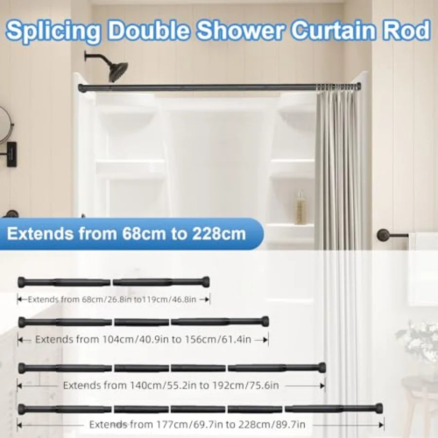 Elegant  Black Wall Mounted Double Shower Rods,