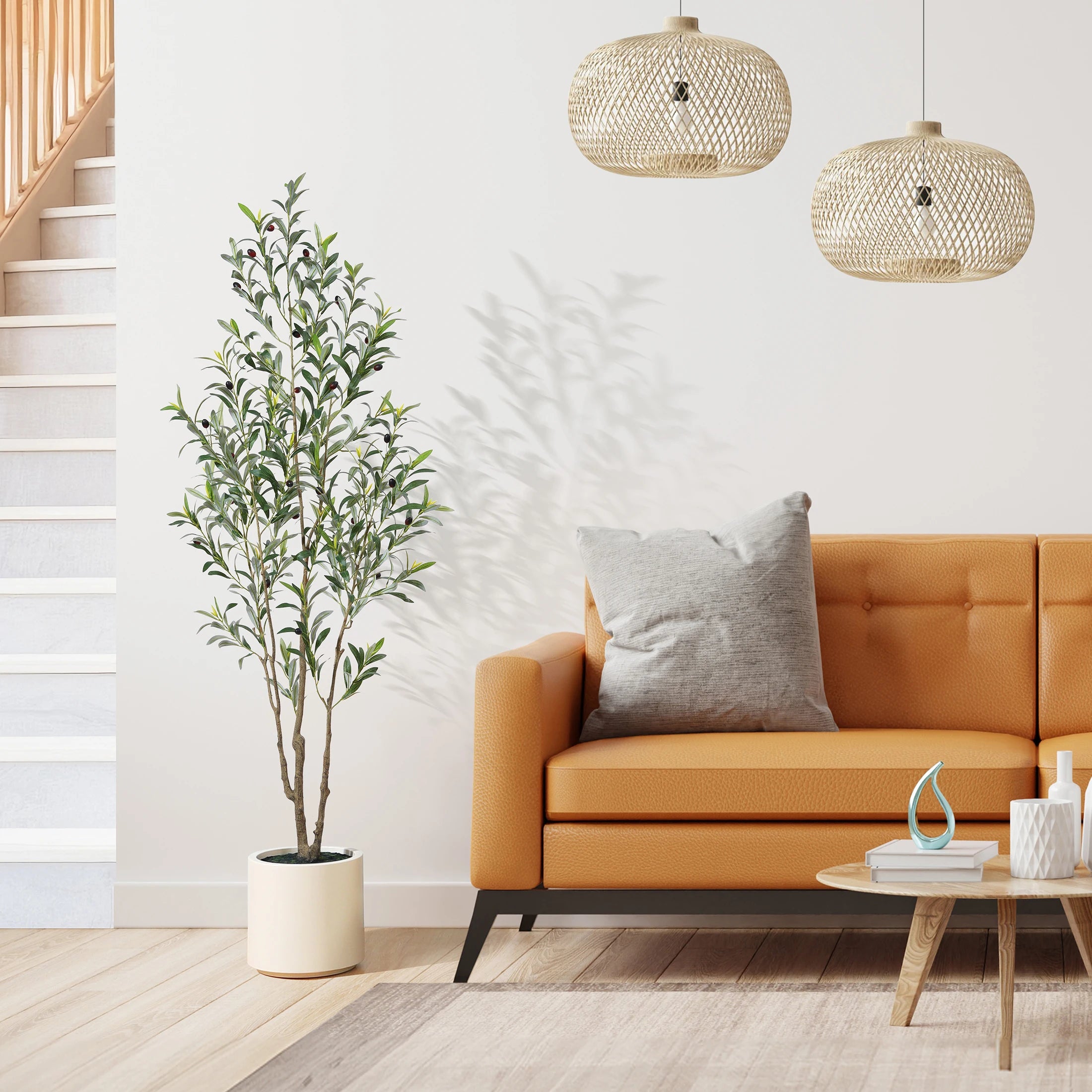 Artificial Olive Tree With Large White Planter,