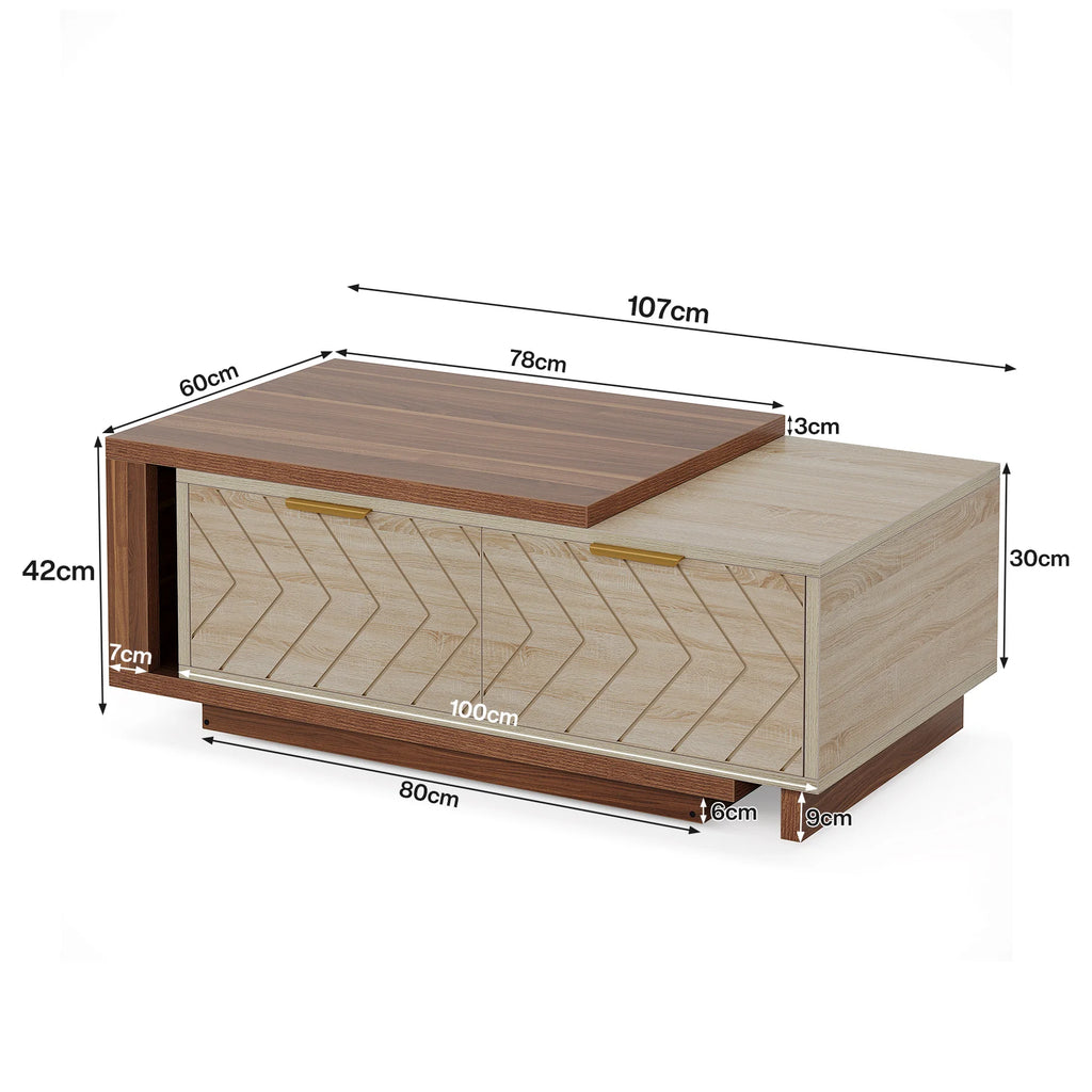 Extendable Coffee Table, 42"-65" Length Adjustable  with  Storage