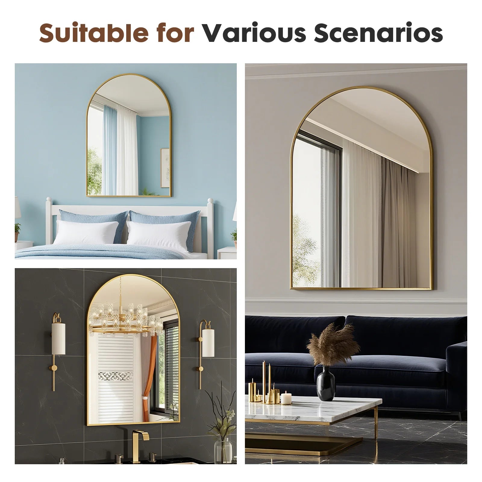 Arched Metal Framed Mirror for Wall