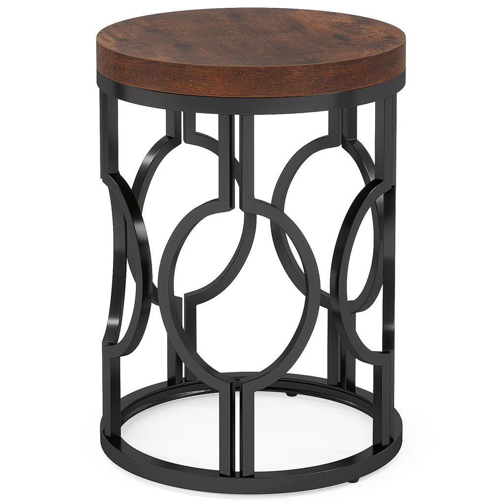 Industrial  Round Side Table with Metal Hollow Frame
