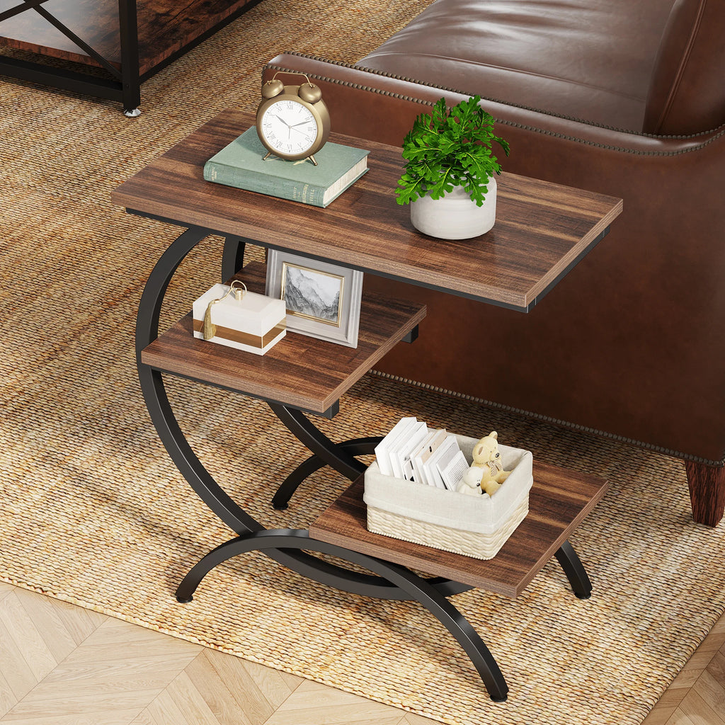 Industrial 3-tier C-Shaped End Table