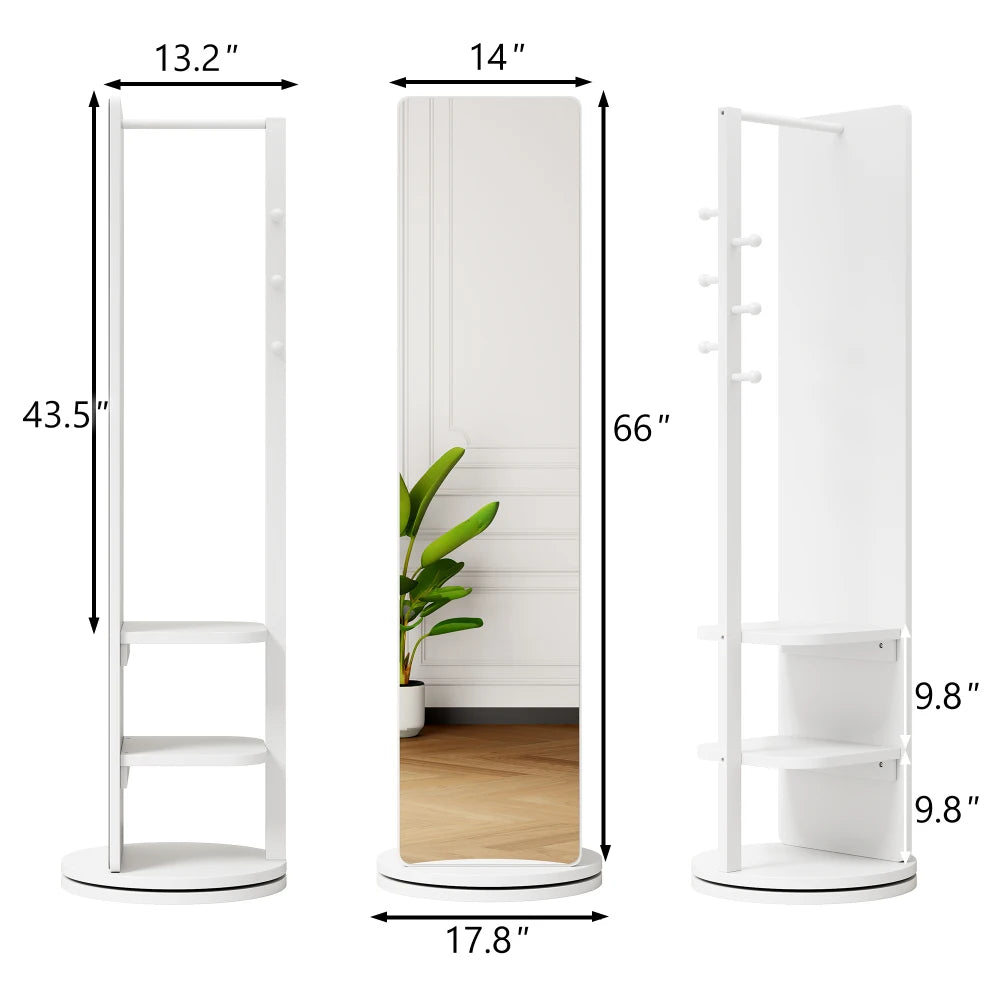 360° Rotating Full Length Mirror, With Storage