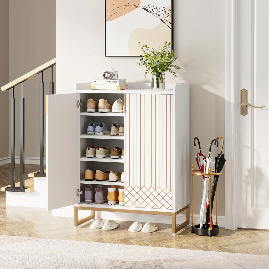 White  5-Tier Shoe Cabinets with Doors