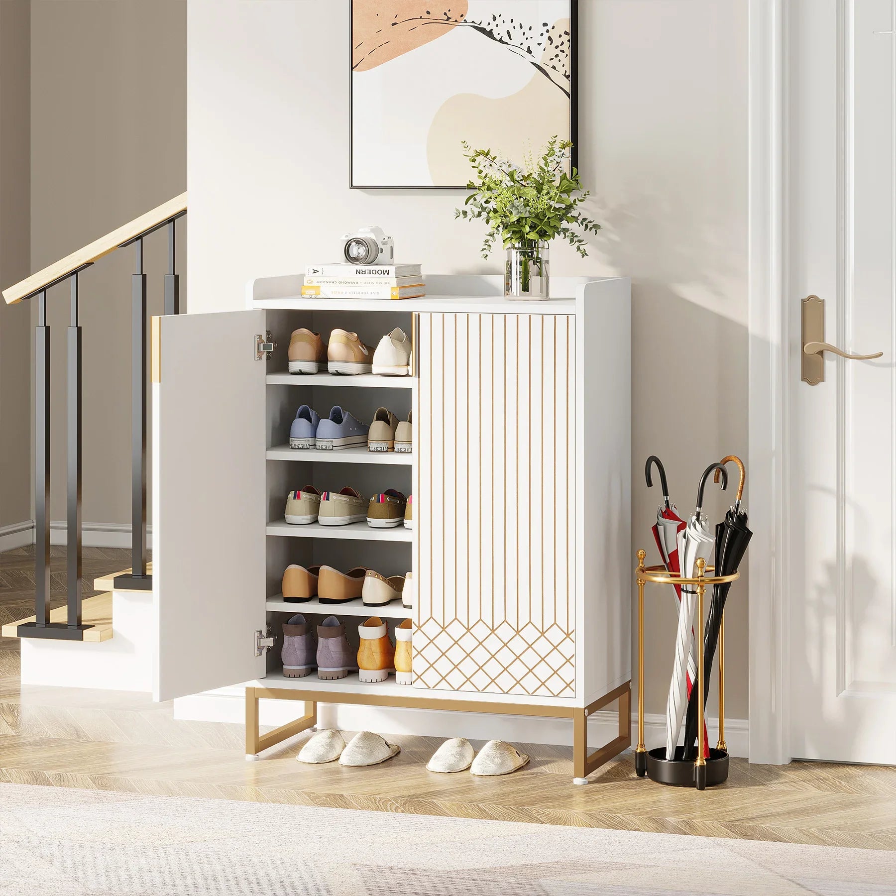 White  5-Tier Shoe Cabinets with Doors