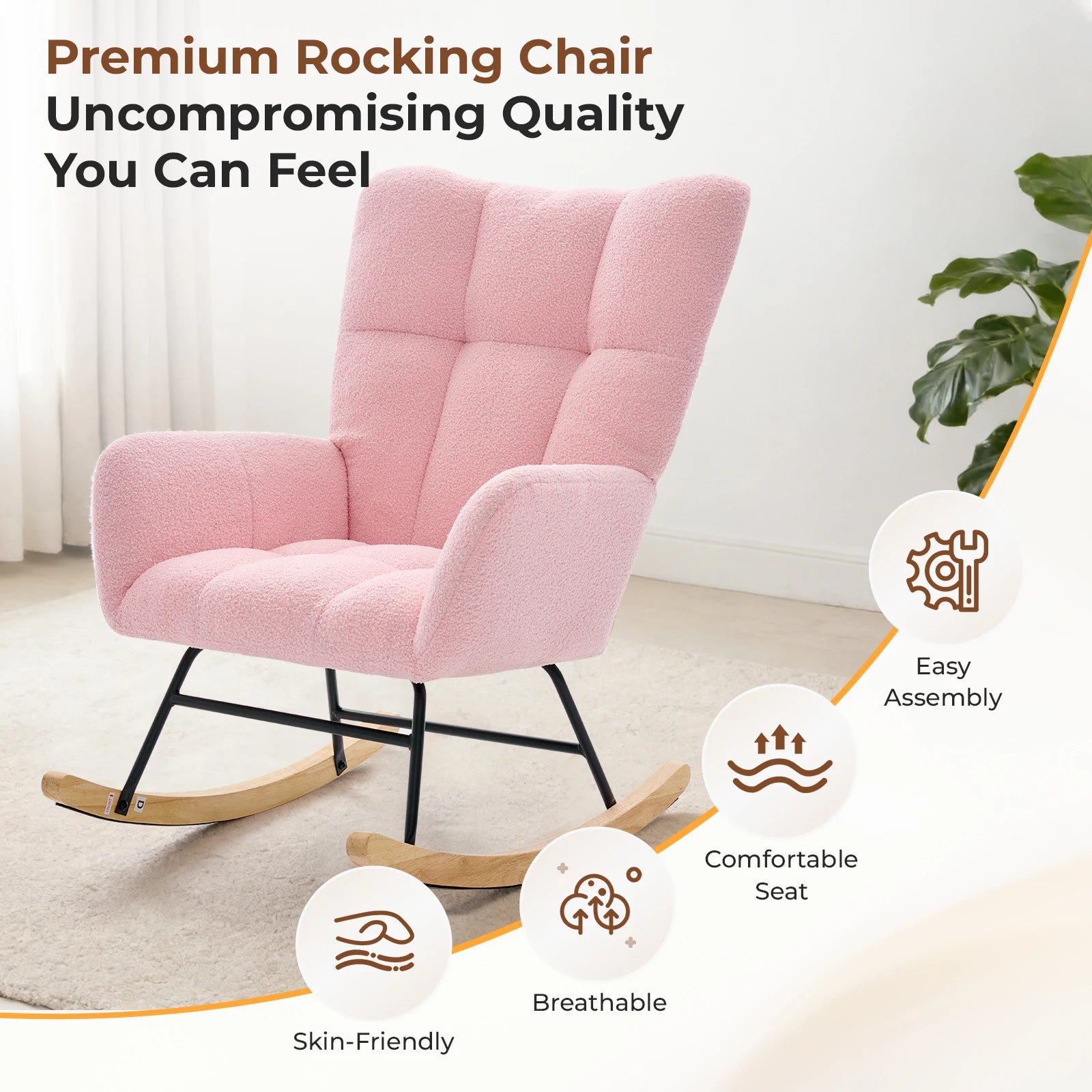Upholstered  Rocking Chair with High Backrest Armchair