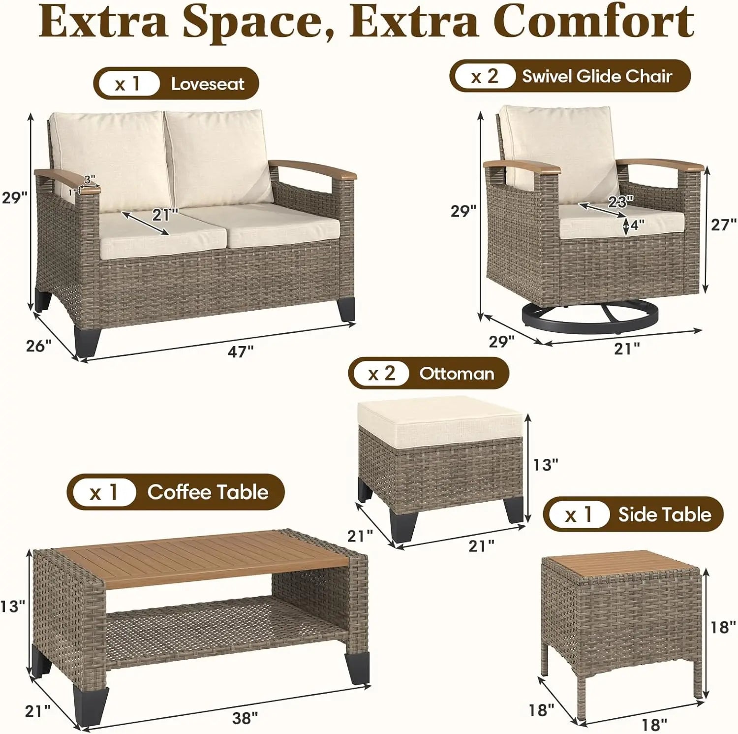 7 Piece Wicker Patio  Set