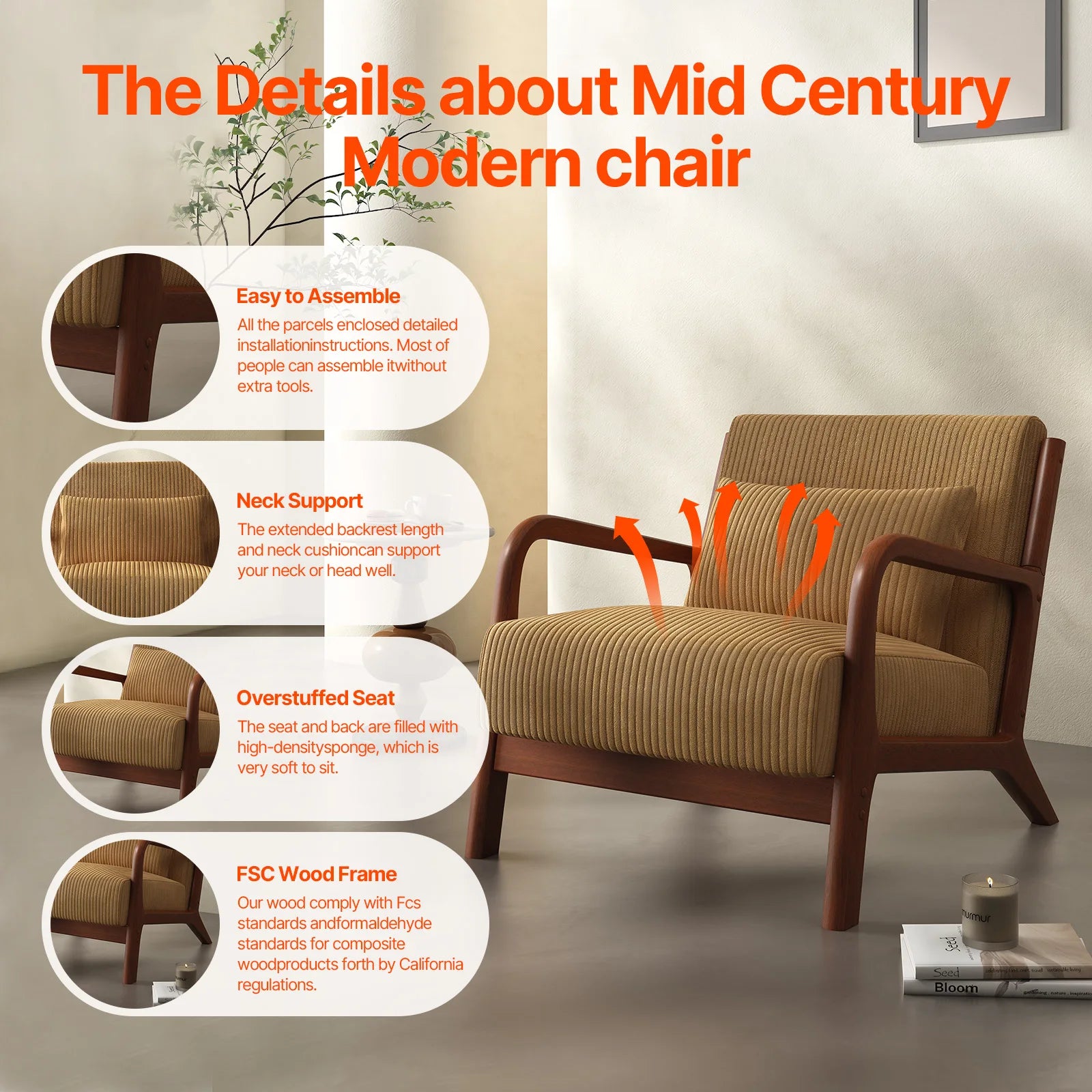 Mid Century Modern Accent Chair,