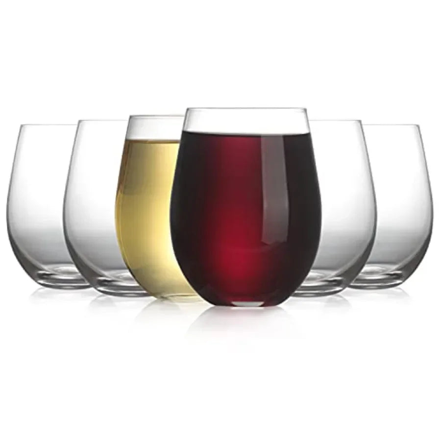 Stemless Wine Glass, Red and White 18oz Stemless Wine Glass Set of 6, Drink Glasses with Durable Chip Resistant Rim, Large Wine