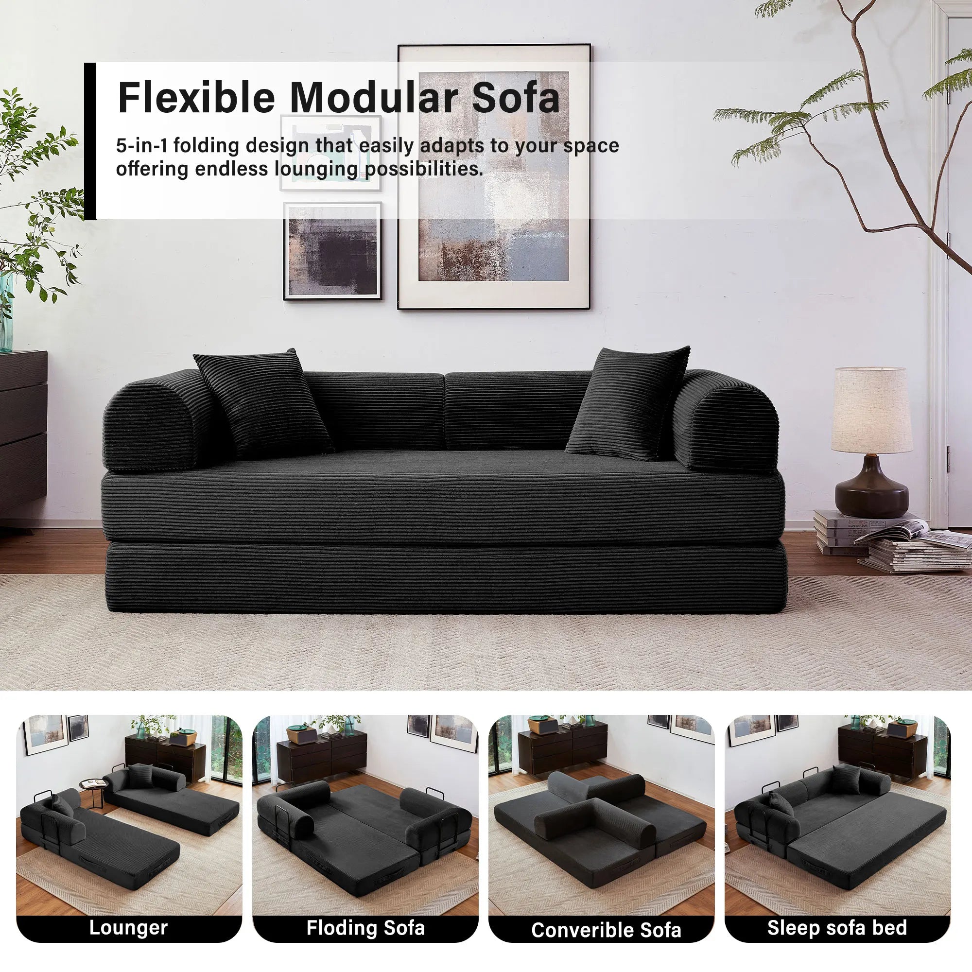 79''  Foldable Convertible Futon Sleeper Sofa Bed