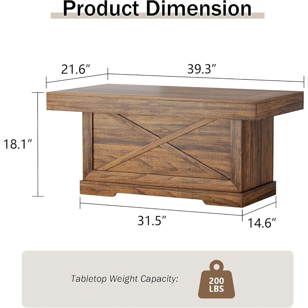 Rustic Wooden Pedestal  Center Table with X-Design