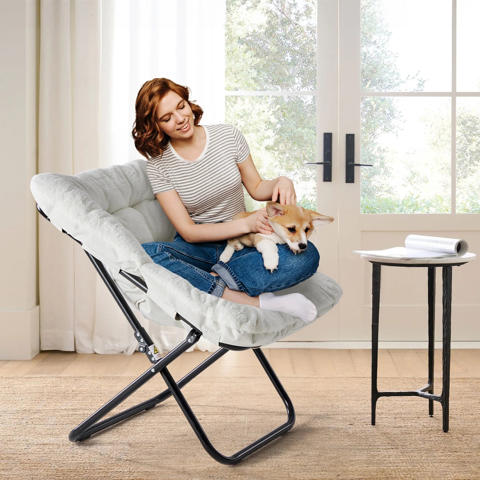 Soft Faux Fur Large Size Folding Lounge Chair