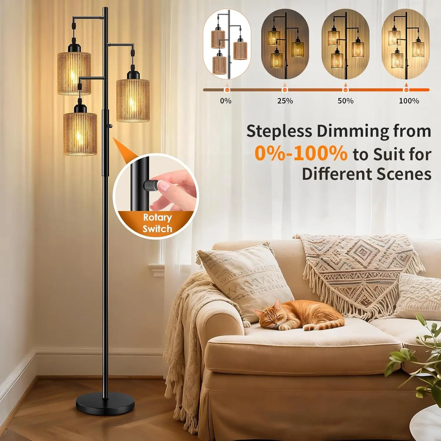 Rattan Boho Floor Lamp For Living Room