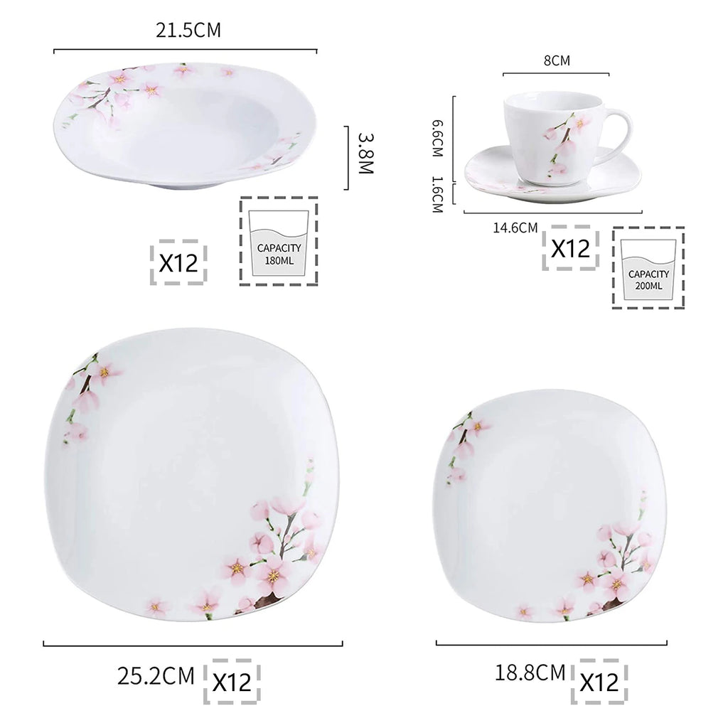VEWEET ANNIE Pink Floral Porcelain Plate Set