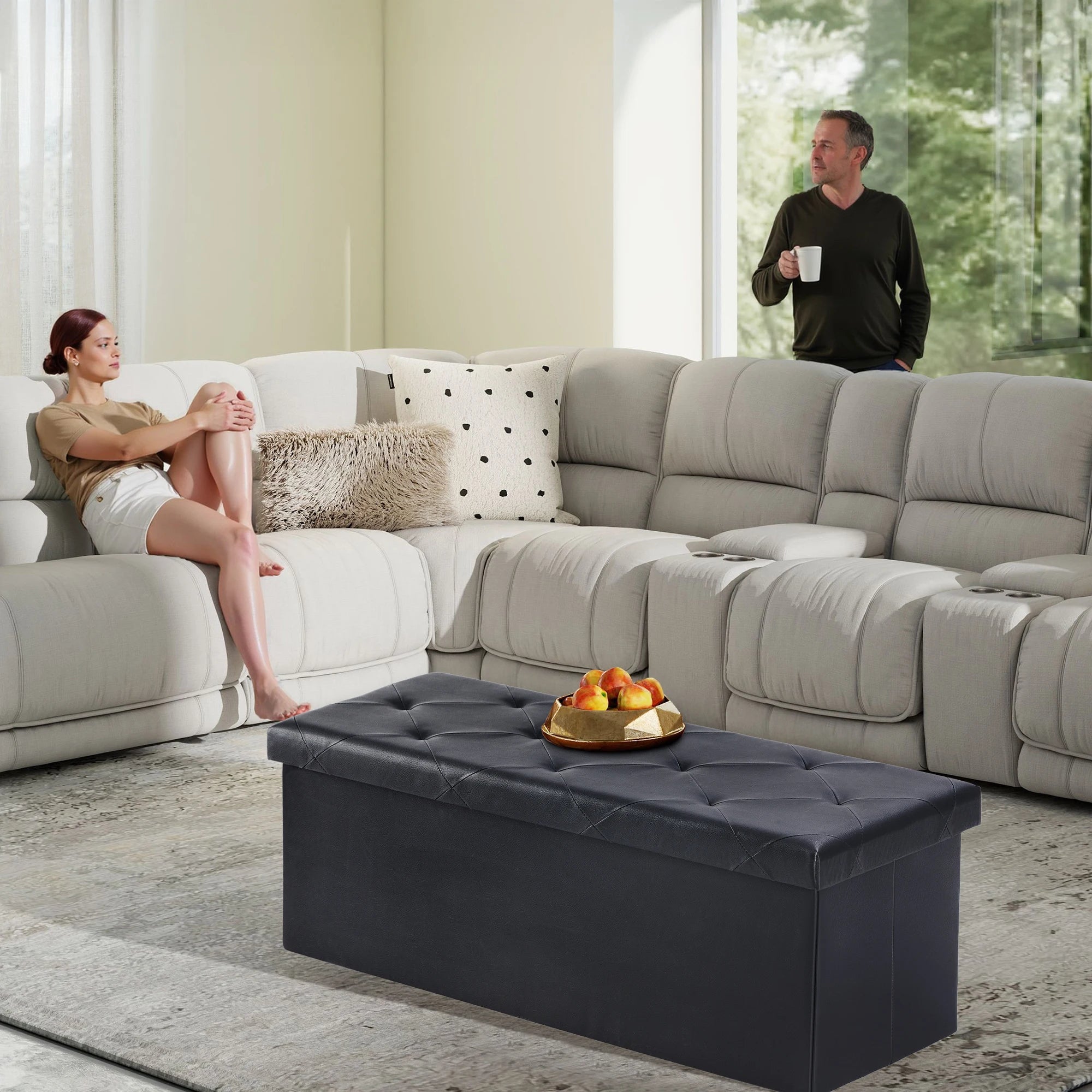 43 Inches Faux Leather Folding Ottoman Storage Footstool