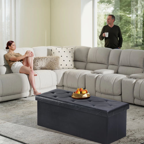 43 Inches Faux Leather Folding Ottoman Storage Footstool