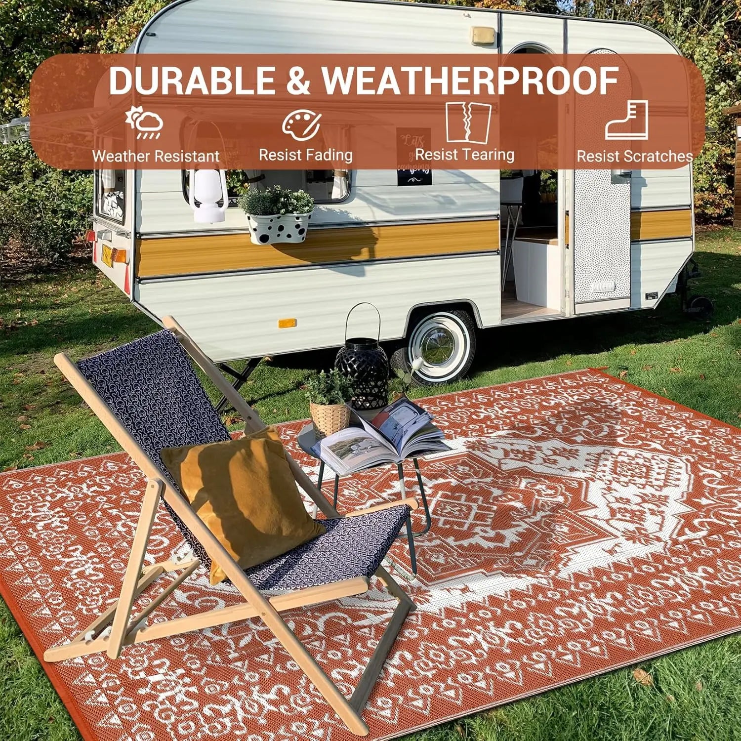 Reversible Waterproof Outdoor Patio Rug,