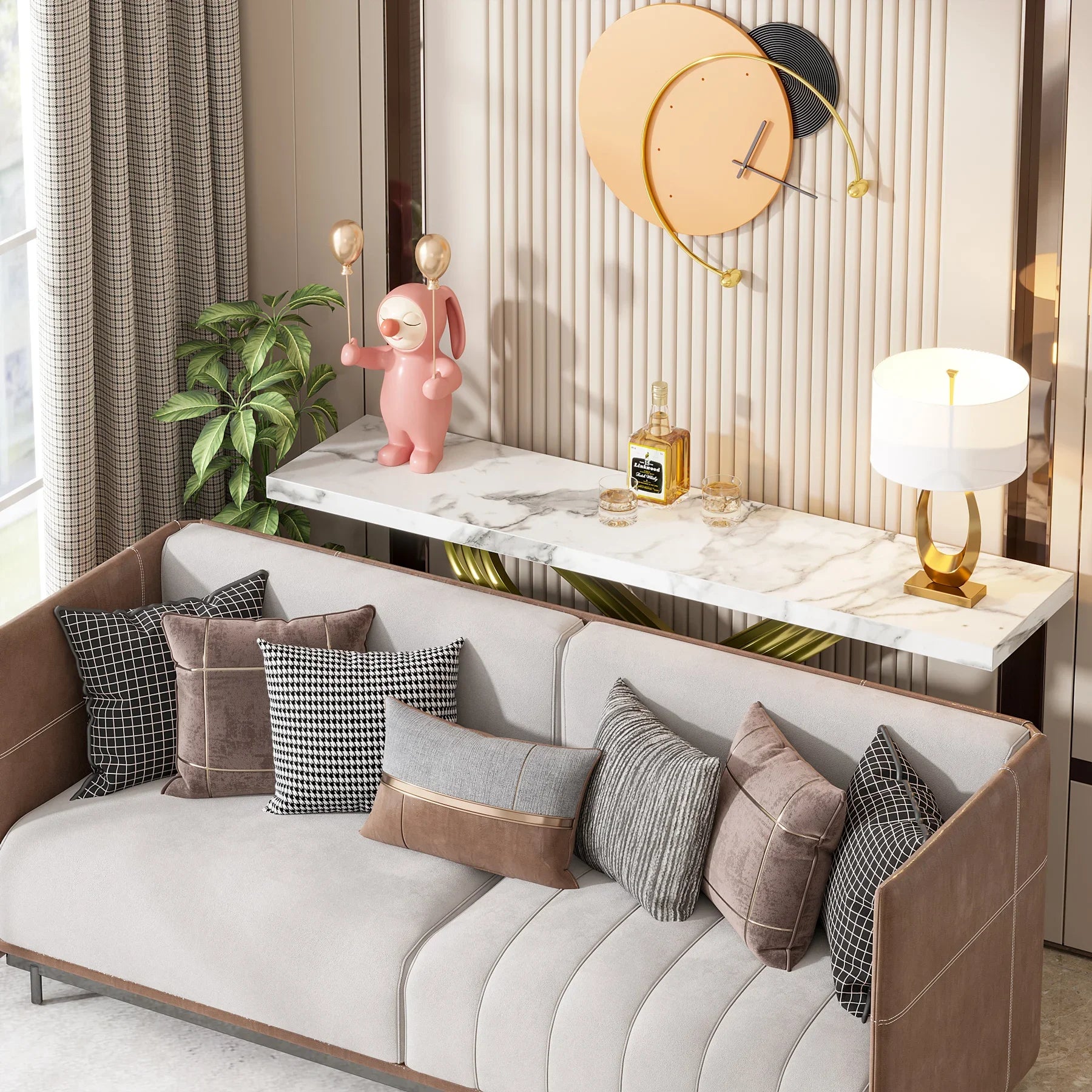 55 Inch Modern Faux Marble & Gold  Console Table,