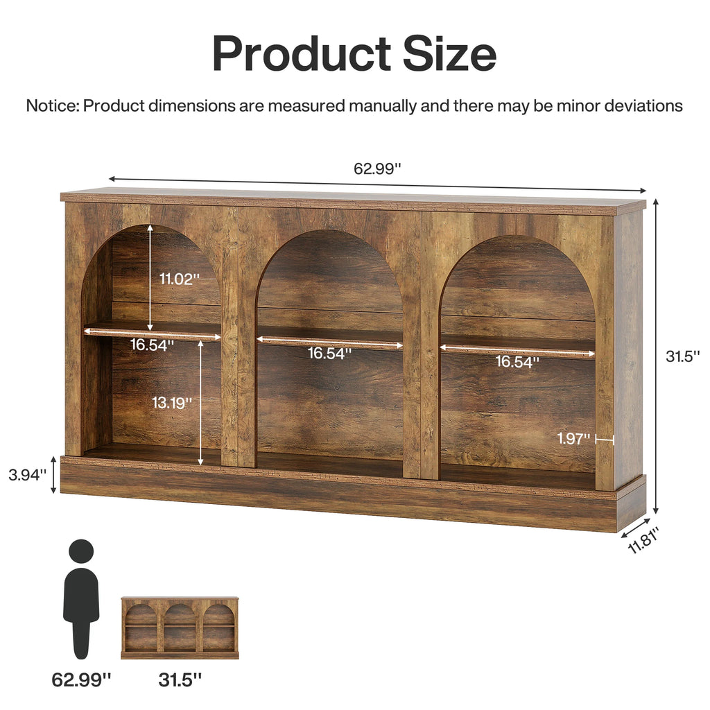 3 Tier Farmhouse Console Table, 63-Inch Long