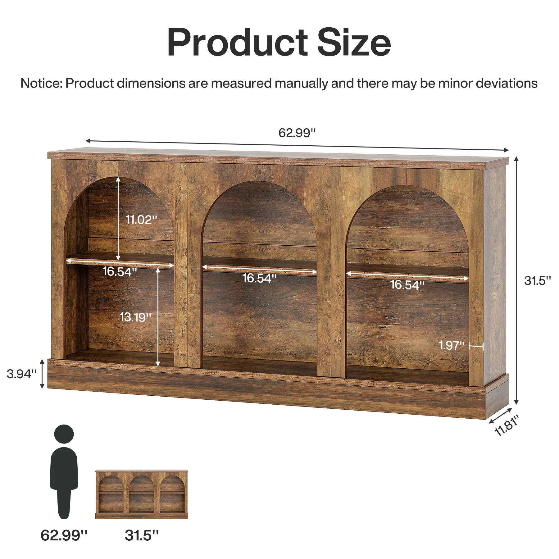 3 Tier Farmhouse Console Table, 63-Inch Long