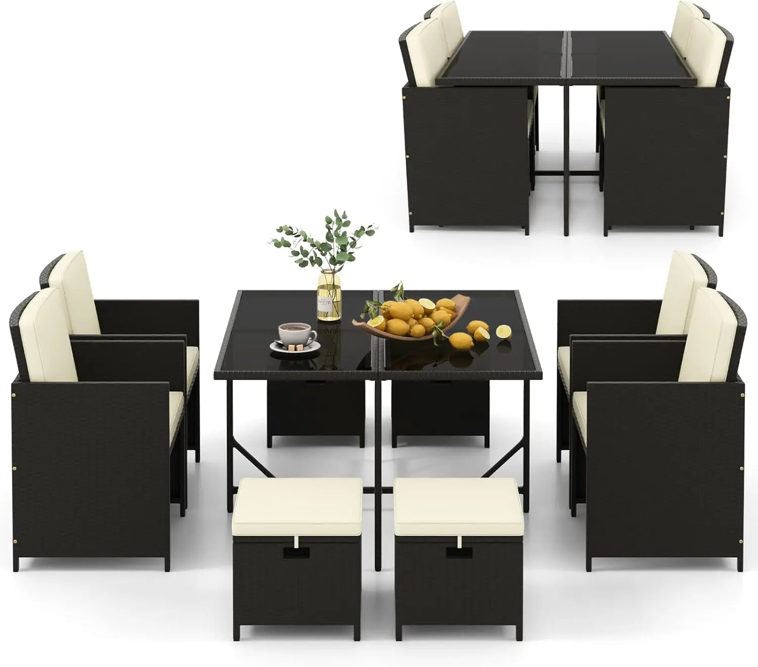 9 Piece Patio Dining Set, with Tempered Glass