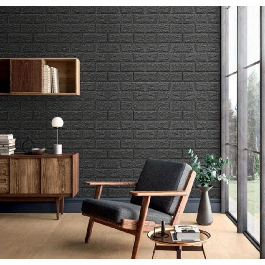 3D Brick Wall Stickers Black Wallpaper