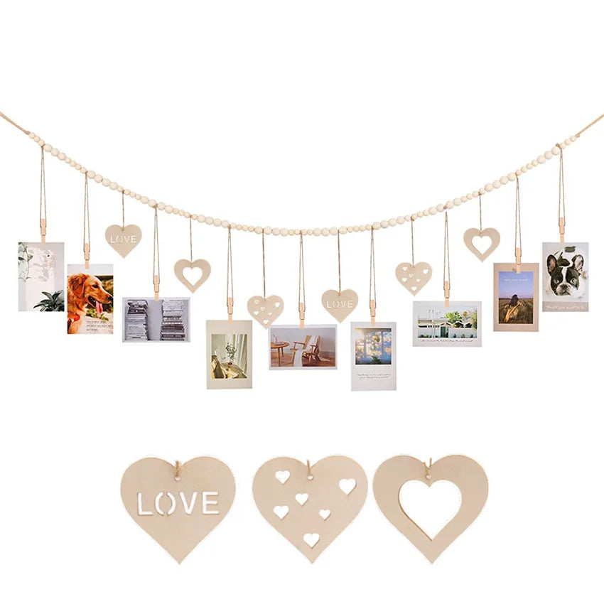 Hanging Photo Display Wooden Bead Garland