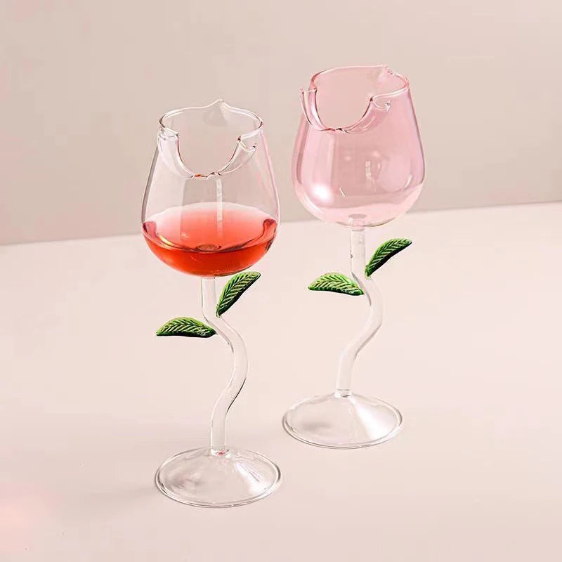 Rose-Shaped Red Wine Glasses