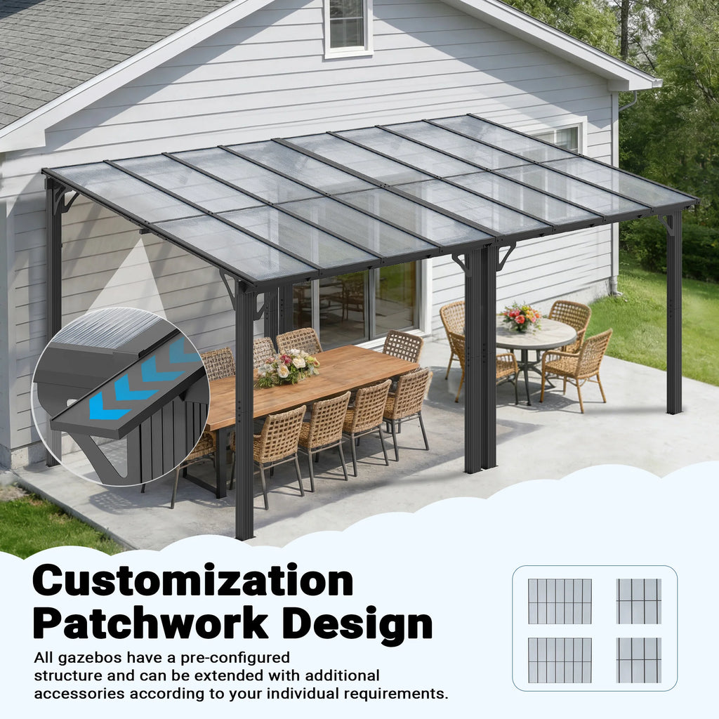 Polar Aurora Gazebo, Wall-Mounted Gazebo with Aluminum Frame & Polycarbonate Roof, Hardtop Pergola, Awnings for Patio, Backyard