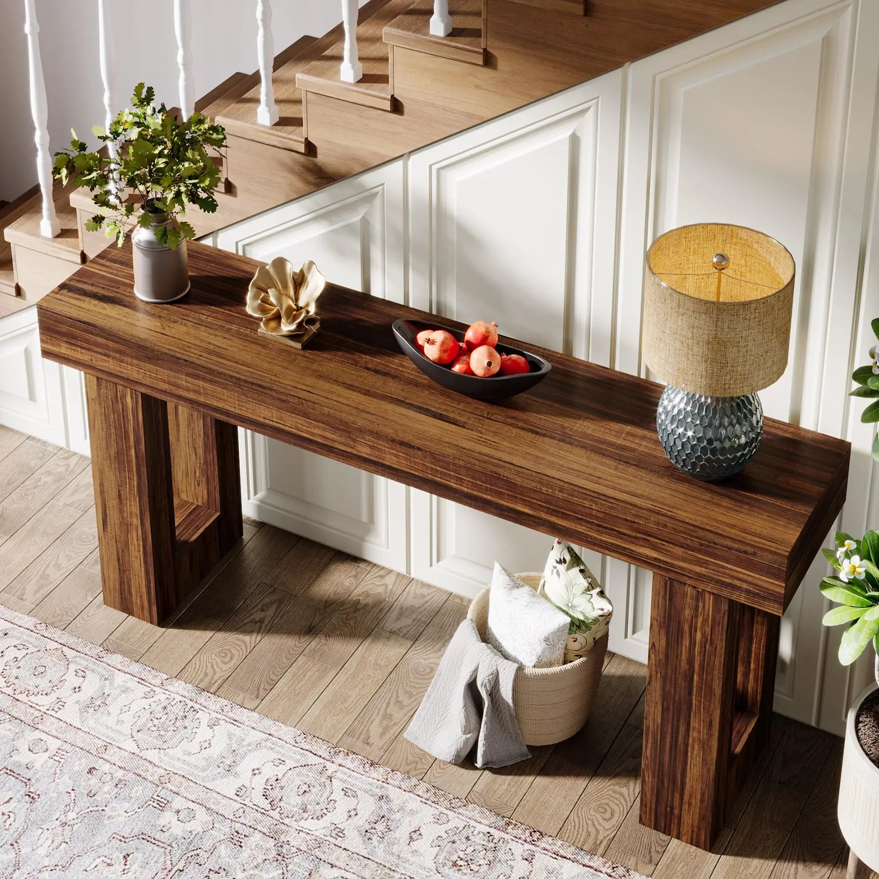 63-Inch Long Farmhouse Wooden  Console Table